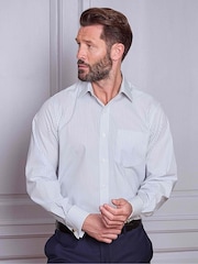 Savile Row Company Blue Classic Fit Double Cuff Striped Cotton Poplin Formal Shirt - Image 2 of 5