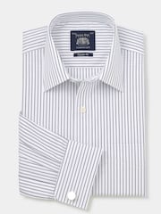Savile Row Company Blue Classic Fit Double Cuff Striped Cotton Poplin Formal Shirt - Image 3 of 5