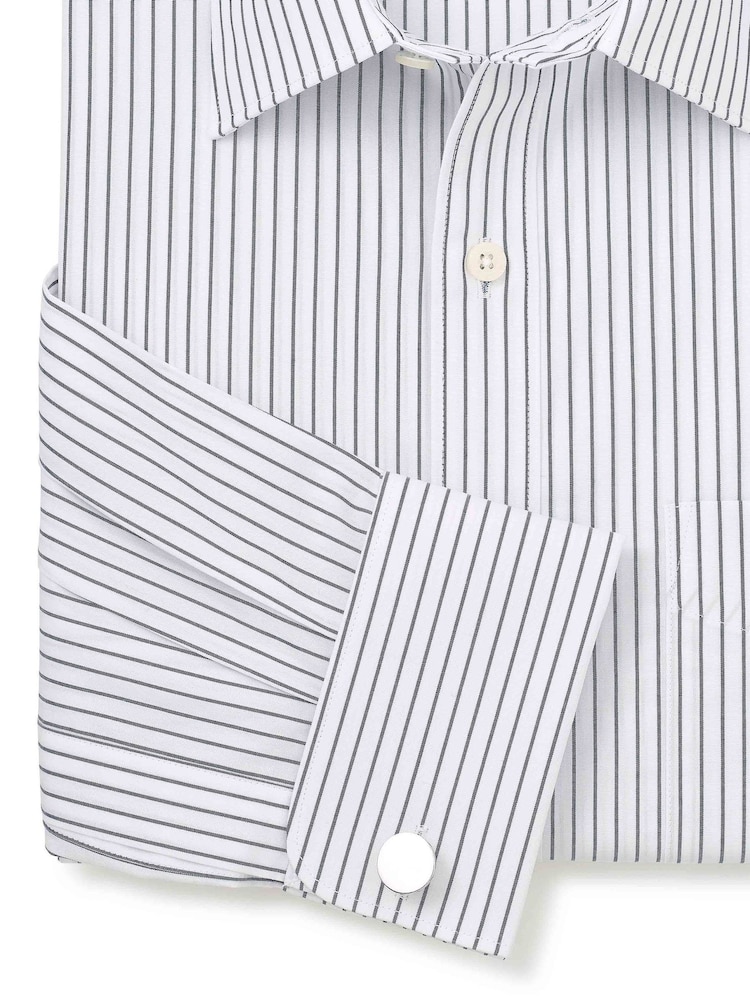 Savile Row Company Blue Classic Fit Double Cuff Striped Cotton Poplin Formal Shirt - Image 5 of 5
