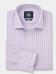 Savile Row Company Slim Fit Purple Gingham Check Cotton Single Cuff Formal Shirt - Image 3 of 5