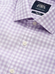 Savile Row Company Slim Fit Purple Gingham Check Cotton Single Cuff Formal Shirt - Image 4 of 5