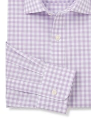 Savile Row Company Slim Fit Purple Gingham Check Cotton Single Cuff Formal Shirt - Image 5 of 5