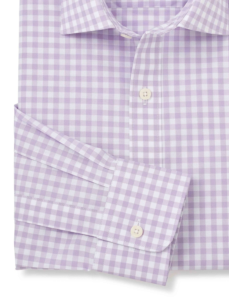Savile Row Company Slim Fit Purple Gingham Check Cotton Single Cuff Formal Shirt - Image 5 of 5