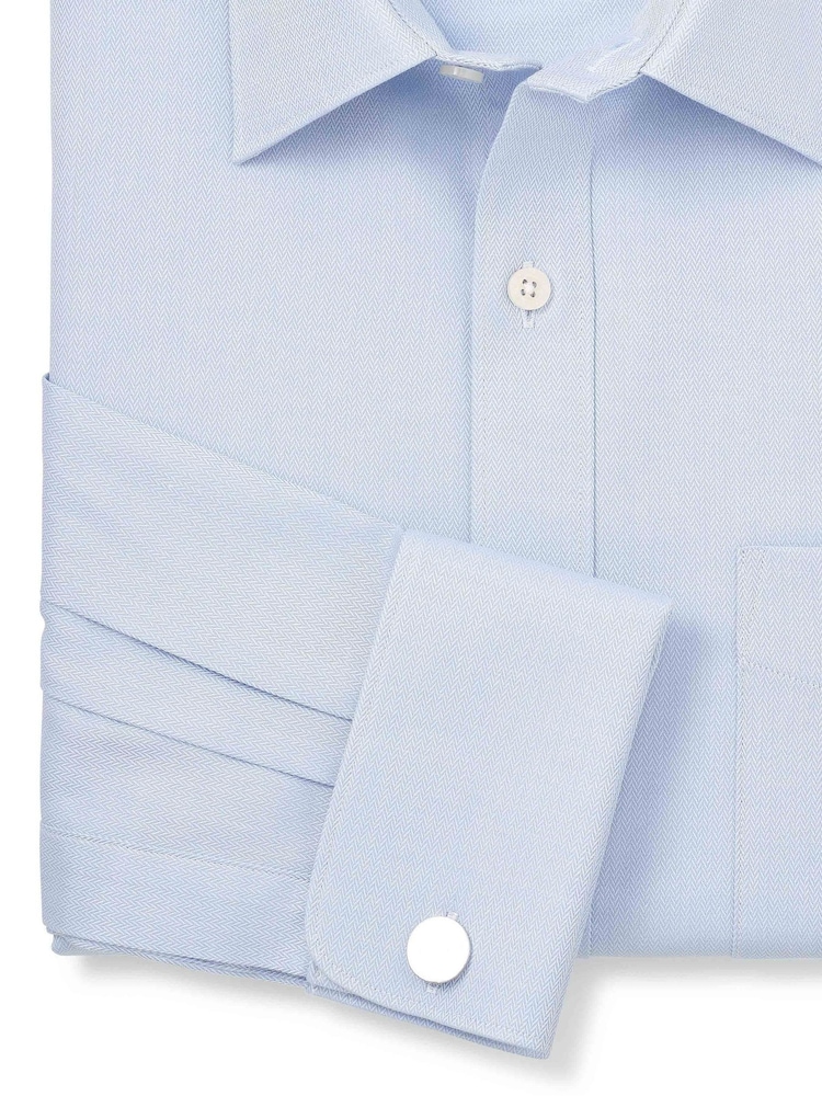 Savile Row Company Classic Fit Herringbone Double Cuff Formal 100% Cotton Shirt - Image 6 of 6