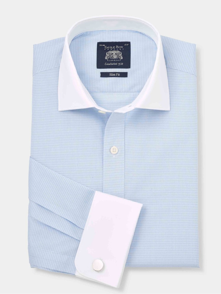 The Savile Row Company Slim Fit Blue Gingham Check Cotton Winchester Formal Shirt - Image 1 of 3