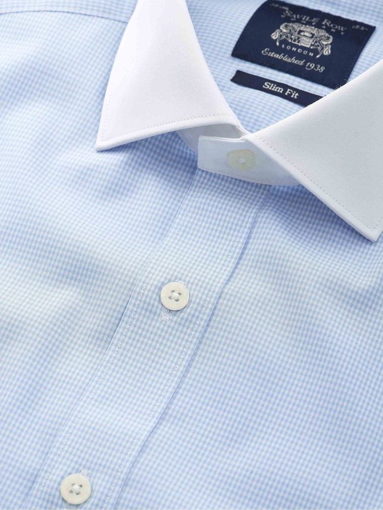 The Savile Row Company Slim Fit Blue Gingham Check Cotton Winchester Formal Shirt - Image 2 of 3