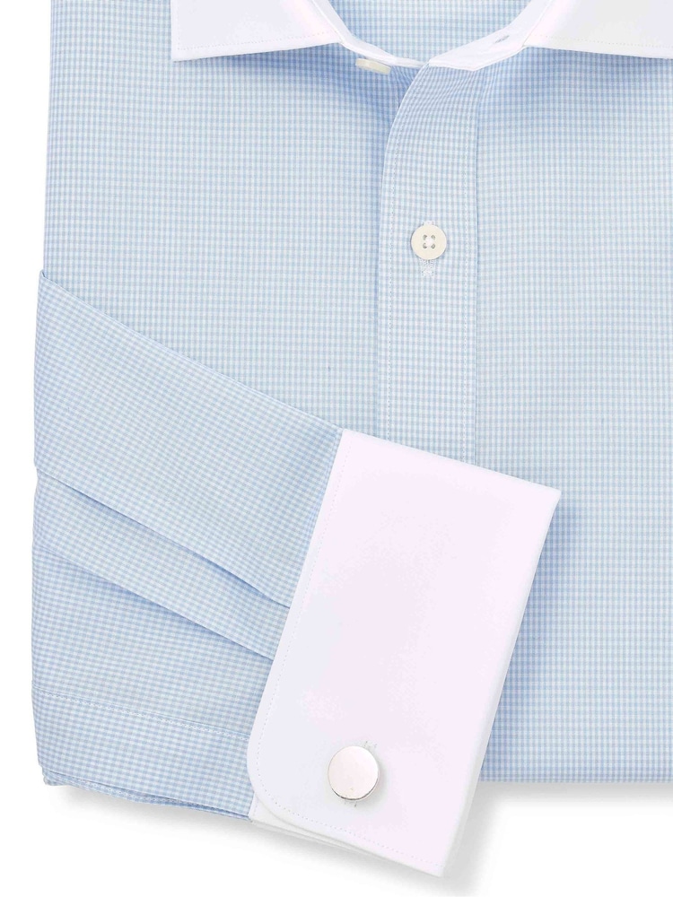 The Savile Row Company Slim Fit Blue Gingham Check Cotton Winchester Formal Shirt - Image 3 of 3