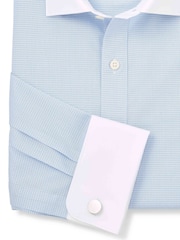 Savile Row Company Blue Slim Fit Gingham Check Cotton Winchester Formal Shirt - Image 5 of 5