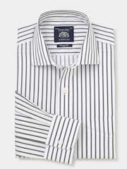 أبيض - Savile Row Company Blue Single Cuff Striped Classic Fit Cotton Poplin Formal Shirt - صورة 3 من 4