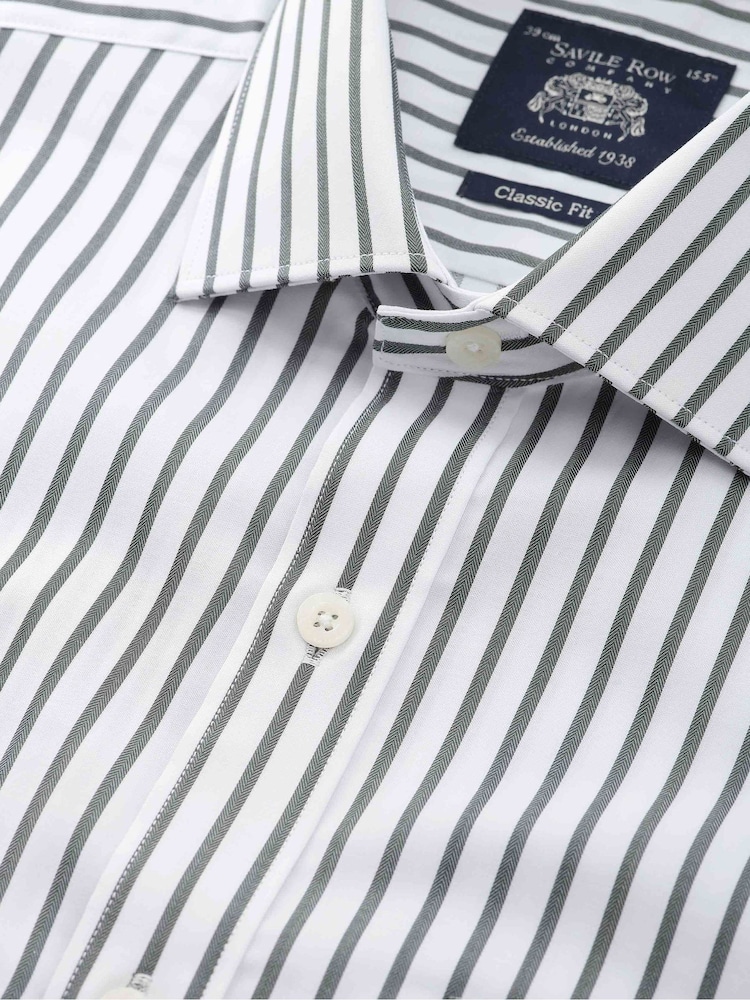 أبيض - Savile Row Company Blue Single Cuff Striped Classic Fit Cotton Poplin Formal Shirt - صورة 4 من 4