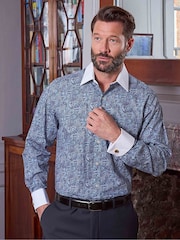 Savile Row Company Blue Double Cuff Paisley Print Classic Fit Cotton Winchester Formal Shirt - Image 1 of 5