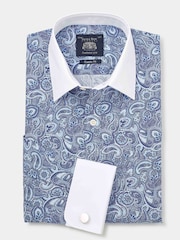 Savile Row Company Blue Double Cuff Paisley Print Classic Fit Cotton Winchester Formal Shirt - Image 3 of 5