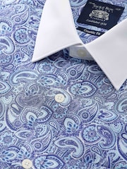 Savile Row Company Blue Double Cuff Paisley Print Classic Fit Cotton Winchester Formal Shirt - Image 4 of 5