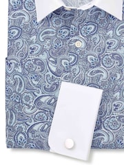 Savile Row Company Blue Double Cuff Paisley Print Classic Fit Cotton Winchester Formal Shirt - Image 5 of 5