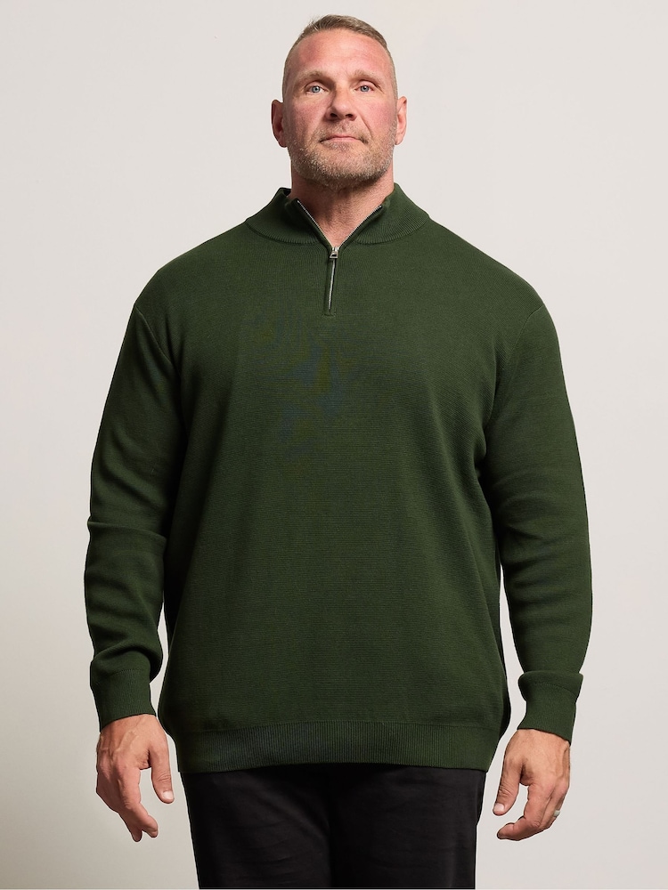 BadRhino Big & Tall Green Milano Quarter Zip Knitted Jumper - Image 1 of 6