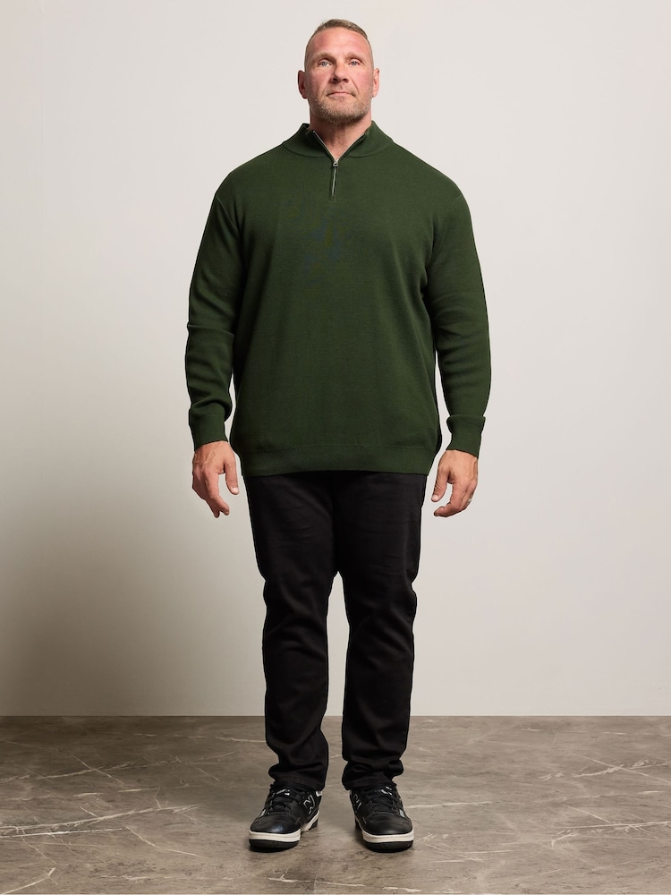BadRhino Big & Tall Green Milano Quarter Zip Knitted Jumper - Image 2 of 6