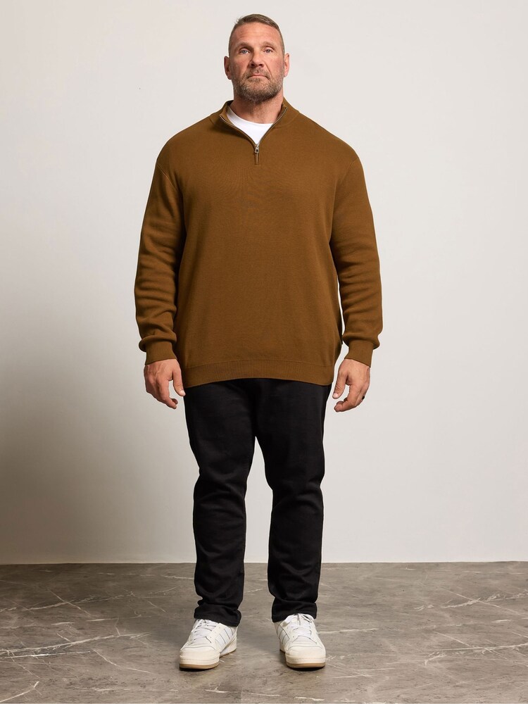 BadRhino Big & Tall Brown Milano Quarter Zip Knitted Jumper - Image 2 of 6