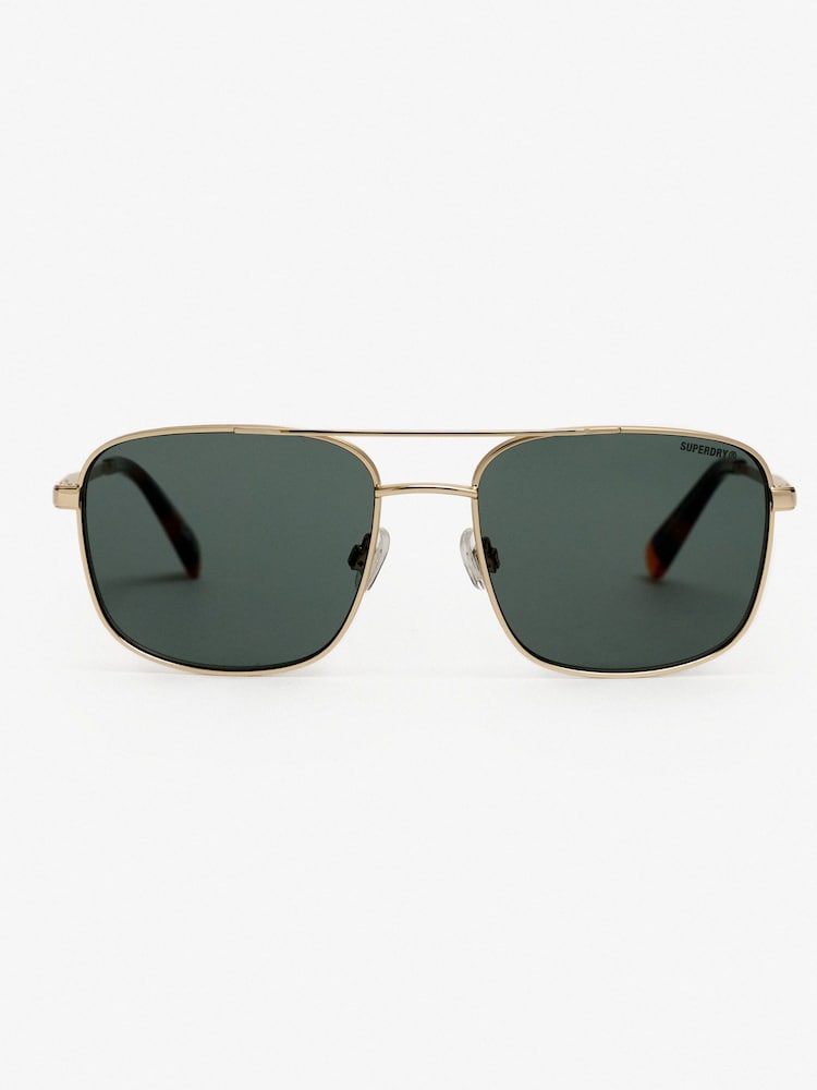 Superdry Gold Square Metal Aviator Sunglasses - Image 1 of 6