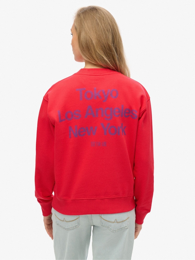 Superdry Red Core Logo City Graphic Print Crew Sweat top - Image 2 of 4