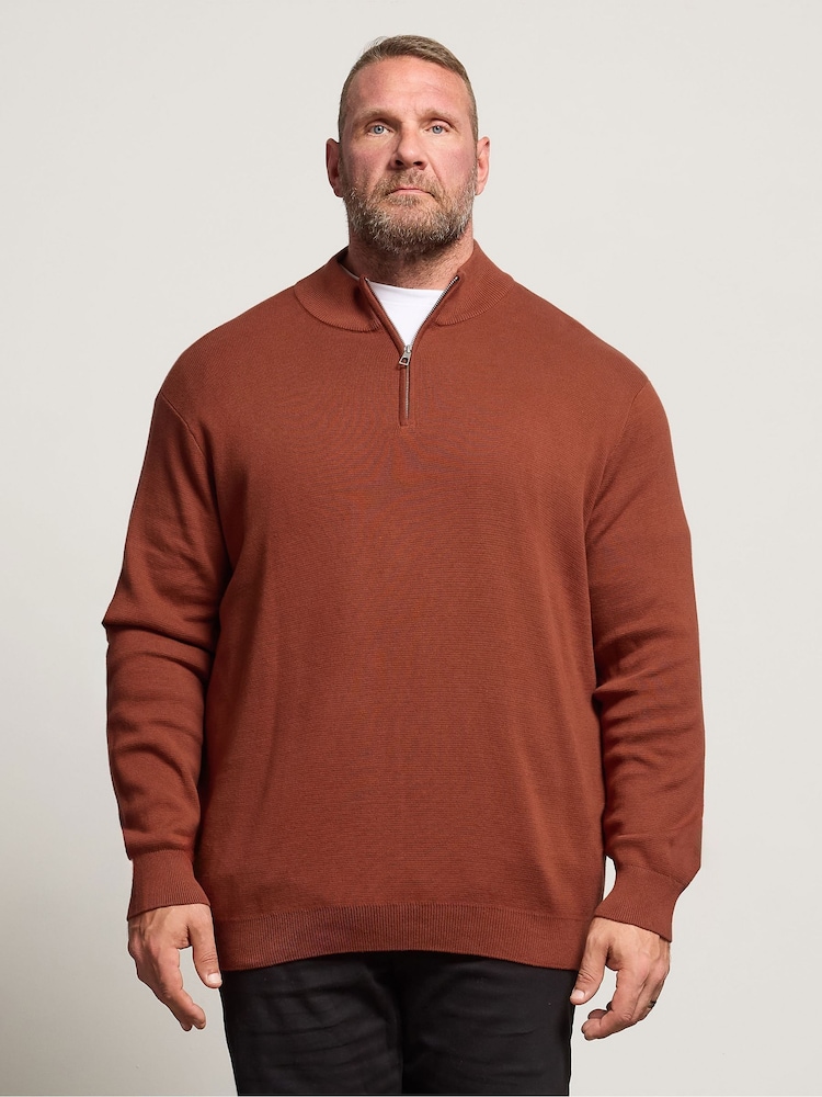 BadRhino Big & Tall Orange Milano Quarter Zip Knitted Jumper - Image 1 of 4 BadRhino Big & Tall Orange Milano Quarter Zip Knitted Jumper - Image 1 of 4
