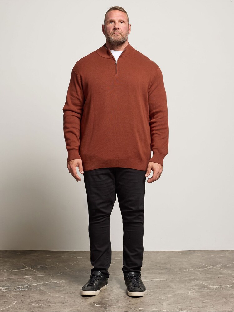 BadRhino Big & Tall Orange Milano Quarter Zip Knitted Jumper - Image 1 of 4