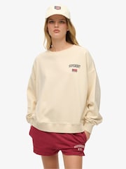 Superdry Cream Athletic Essentials Relaxed Crew Sweat top - Image 1 of 5
