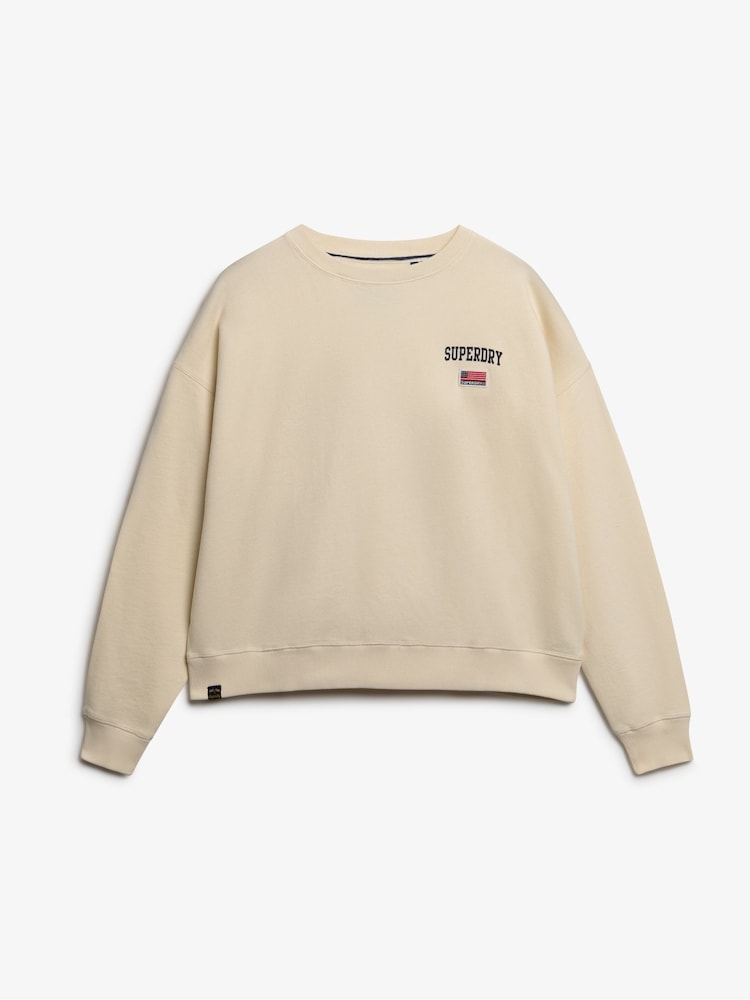 Superdry Cream Athletic Essentials Relaxed Crew Sweat top - Image 5 of 5