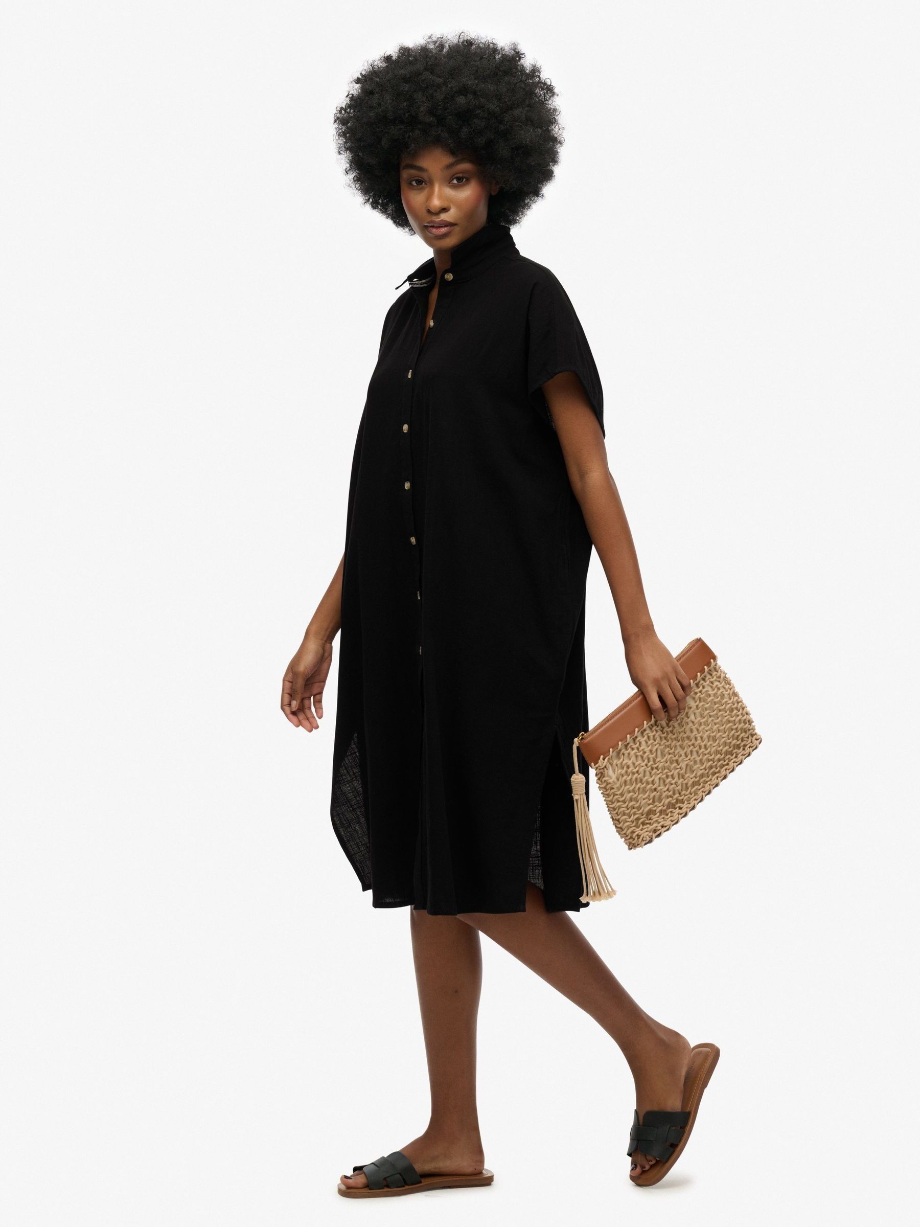 Superdry Black Oversized Midi Shirt Dress