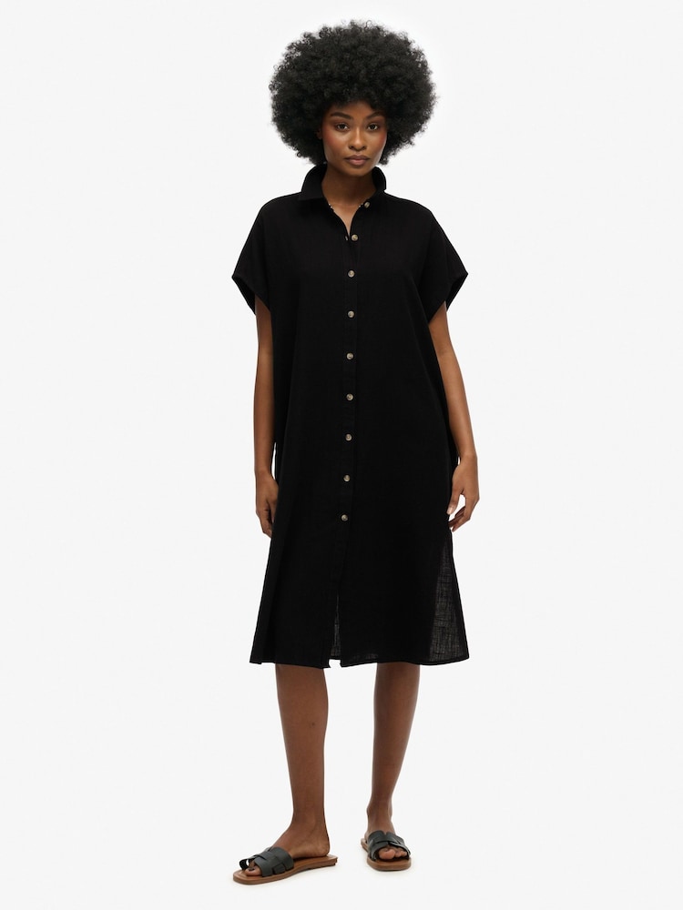 Superdry Black Oversized Midi Shirt Dress - Image 2 of 6