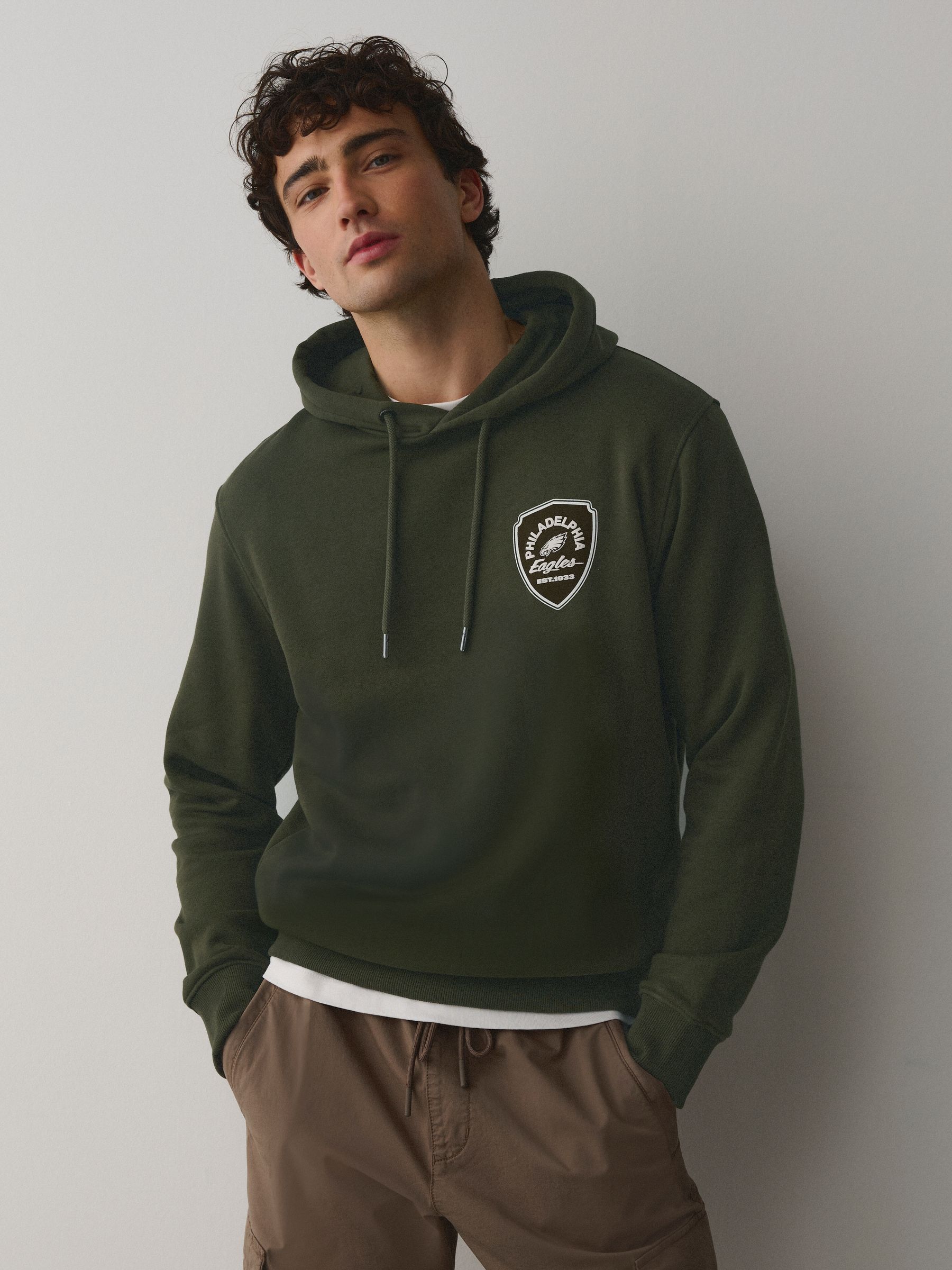 Buy Khaki Green NFL Philadelphia Eagles Graphic License Hoodie