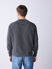 Black Garment Wash Boxy Fit Waffle Textured Crew Neck Sweatshirt - Image 3 of 5