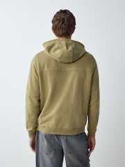 Green Zip Through Garment Wash Wide Fit Cotton Rich Heavyweight Joggers - Image 3 of 5