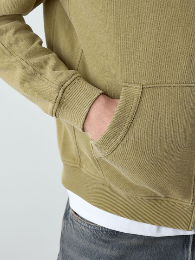 Green Zip Through Garment Wash Wide Fit Cotton Rich Heavyweight Joggers - Image 5 of 5 Green Zip Through Garment Wash Wide Fit Cotton Rich Heavyweight Joggers - Image 5 of 5