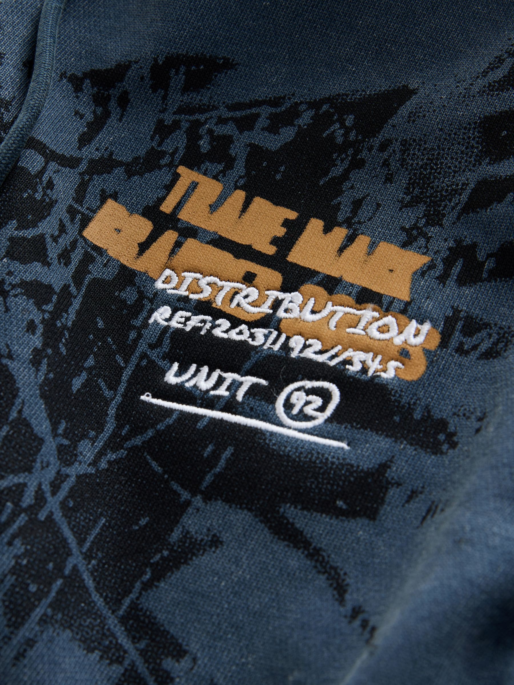 Buy Charcoal Grey Washed Hooded Zip Through with Graphic Print