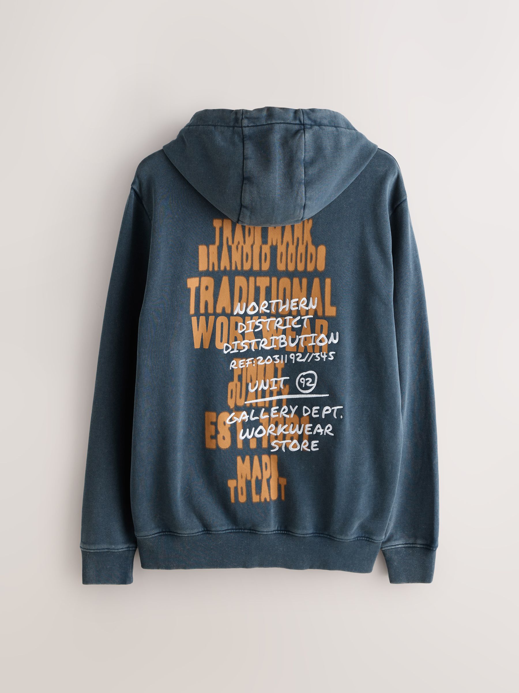 Buy Charcoal Grey Washed Hooded Zip Through with Graphic Print