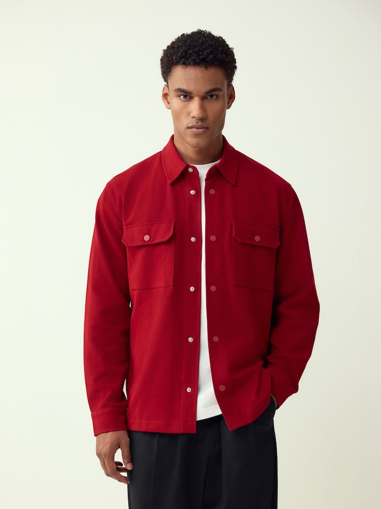 Red N.Premium Jersey Twill Popper Shacket - Image 1 of 5