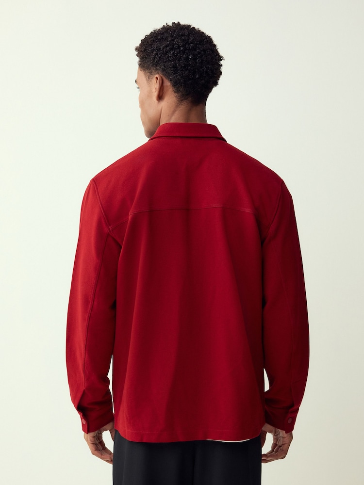 Red N.Premium Jersey Twill Popper Shacket - Image 2 of 5