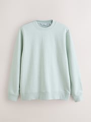 Sage Green Marl Regular Fit Heavyweight Cotton Rich Crew Neck Sweatshirt - Image 5 of 7