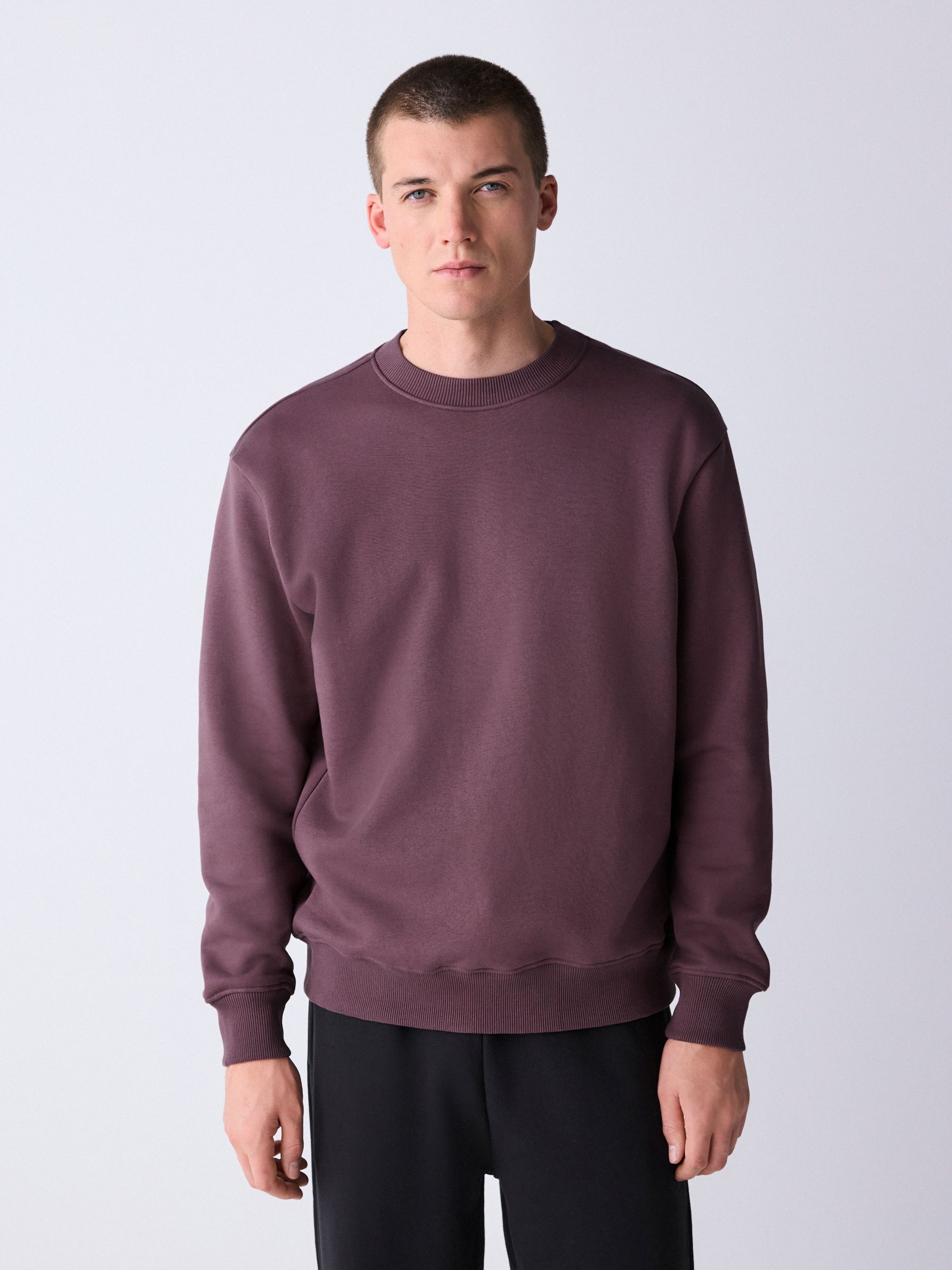 Buy Berry Red Regular Fit Heavyweight Cotton Rich Crew Neck