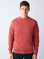 Red Garment Wash Boxy Fit Waffle Textured Crew Neck Sweatshirt - Image 1 of 8