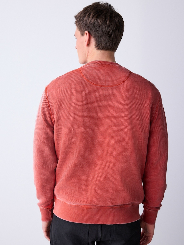 Red Garment Wash Boxy Fit Waffle Textured Crew Neck Sweatshirt - Image 2 of 8
