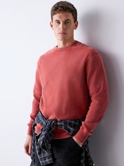 Red Garment Wash Boxy Fit Waffle Textured Crew Neck Sweatshirt - Image 3 of 8