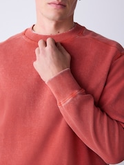 Red Garment Wash Boxy Fit Waffle Textured Crew Neck Sweatshirt - Image 5 of 8