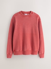 Red Garment Wash Boxy Fit Waffle Textured Crew Neck Sweatshirt - Image 6 of 8