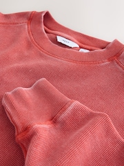 Red Garment Wash Boxy Fit Waffle Textured Crew Neck Sweatshirt - Image 7 of 8