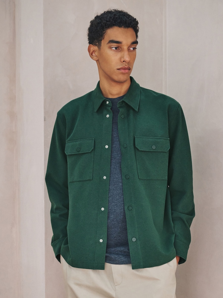 Green N.Premium Jersey Twill Popper Shacket - Image 1 of 9