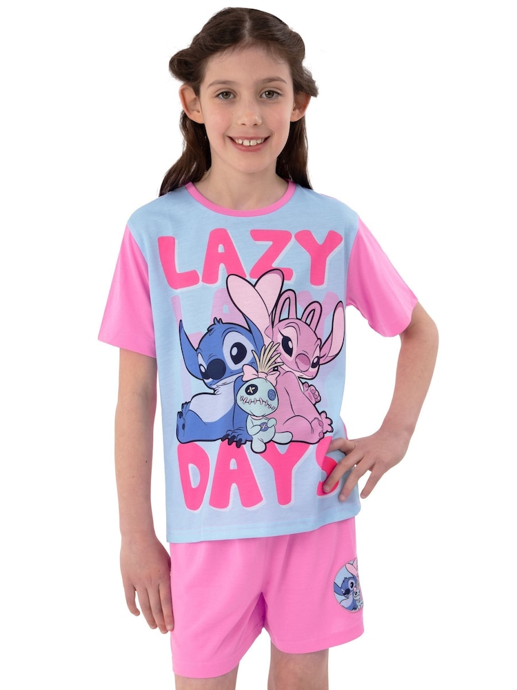 Character Pink Girls Disney Lilo & Stitch Short Pyjamas - Image 1 of 9