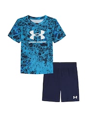 Under Armour Blue Tech Printed Short Sleeve T-Shirt and Shorts Set - Image 1 of 3