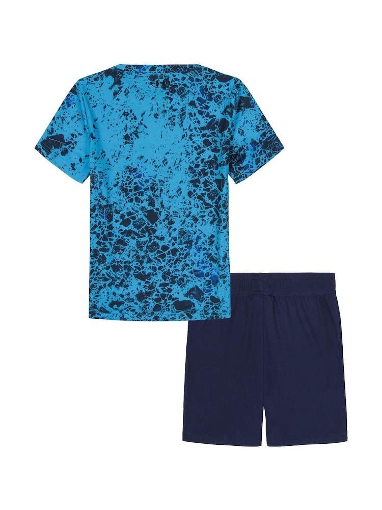 Under Armour Blue Tech Printed Short Sleeve T-Shirt and Shorts Set - Image 2 of 3