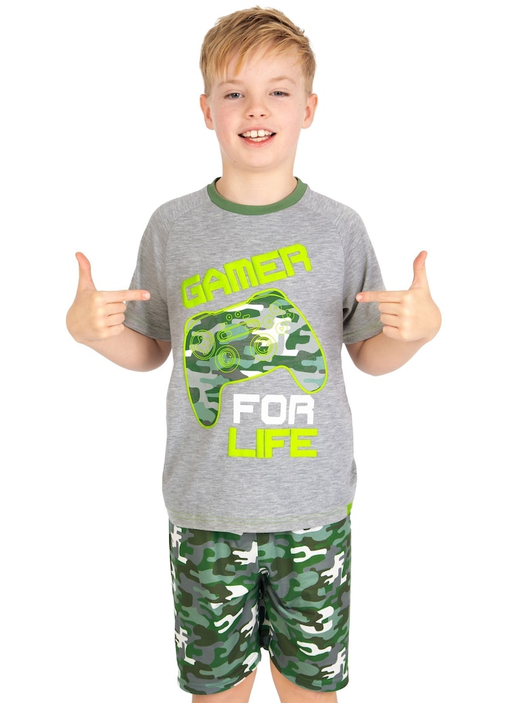 Harry Bear Green Gaming Camouflage Controller Short Pyjamas - Image 1 of 12